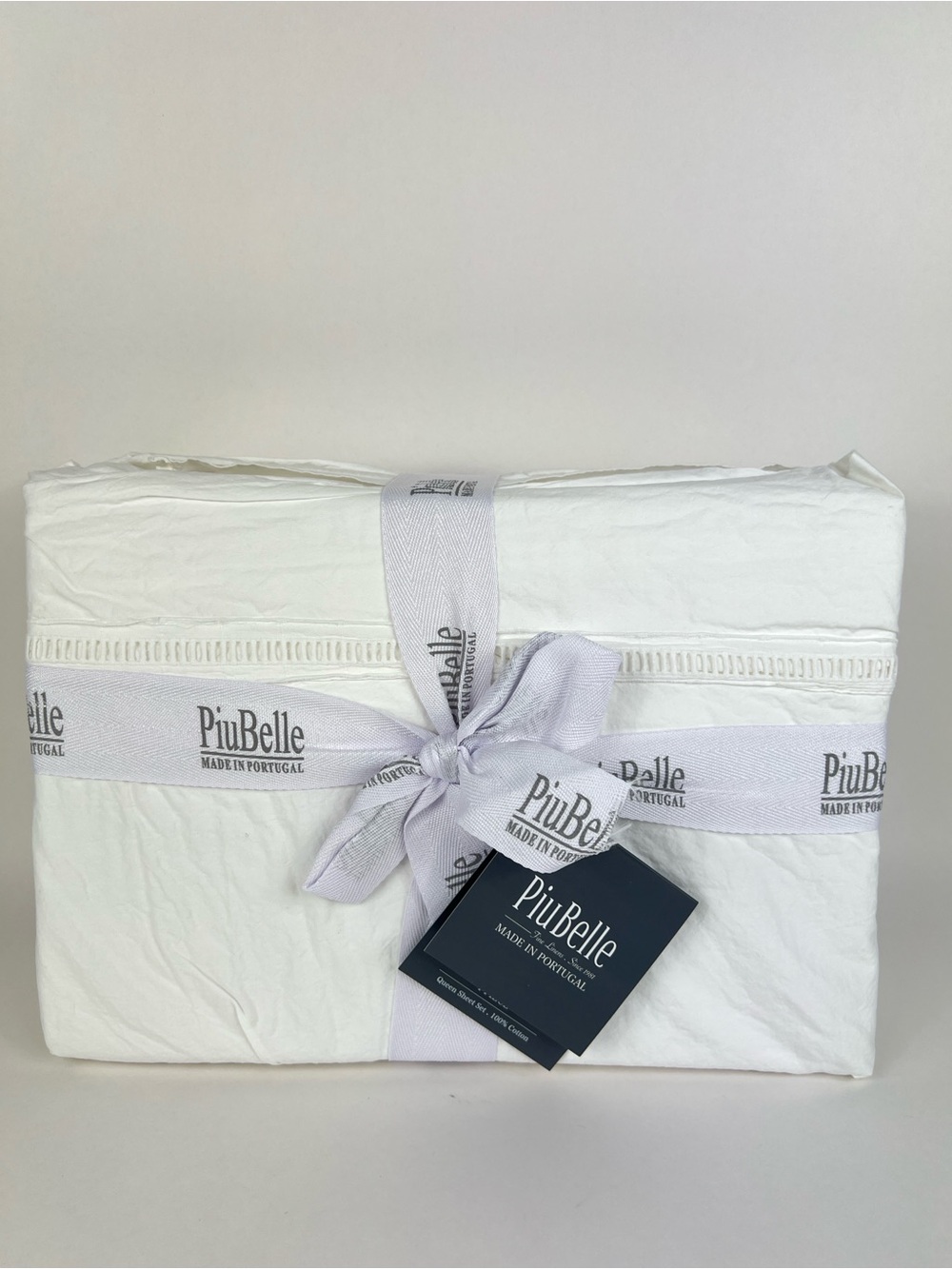 PiuBelle White Queen Sheet Set Fine Linens Soft 100% Cotton Portugal 4 Pc NEW